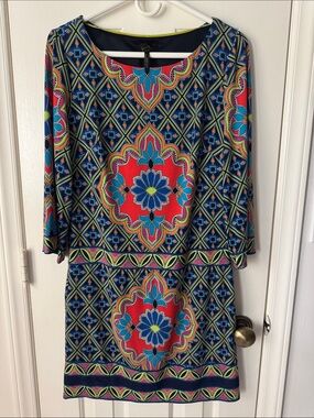 Chinese Laundry Blue Multicolor Printed Long-Sleeve Shift Dress